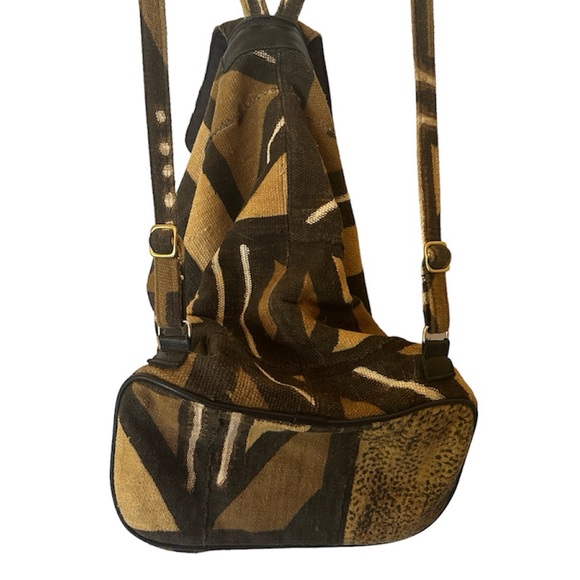 Handmade 🇬🇭 in Ghana Unisex Wool Mud Cloth Travel Backpack Duafe Gye Nyame - Picture 5 of 11